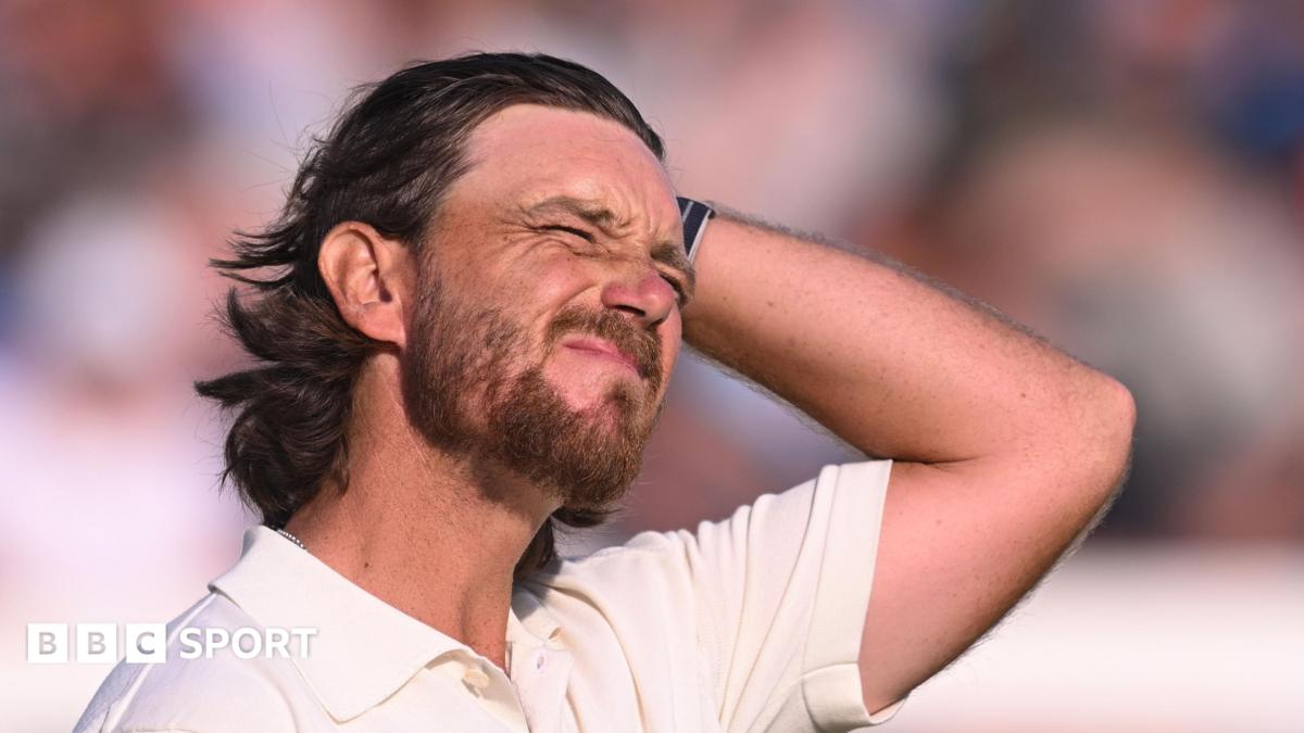 Tommy Fleetwood reacts after a bogey in the Open Championship at Royal Birkdale