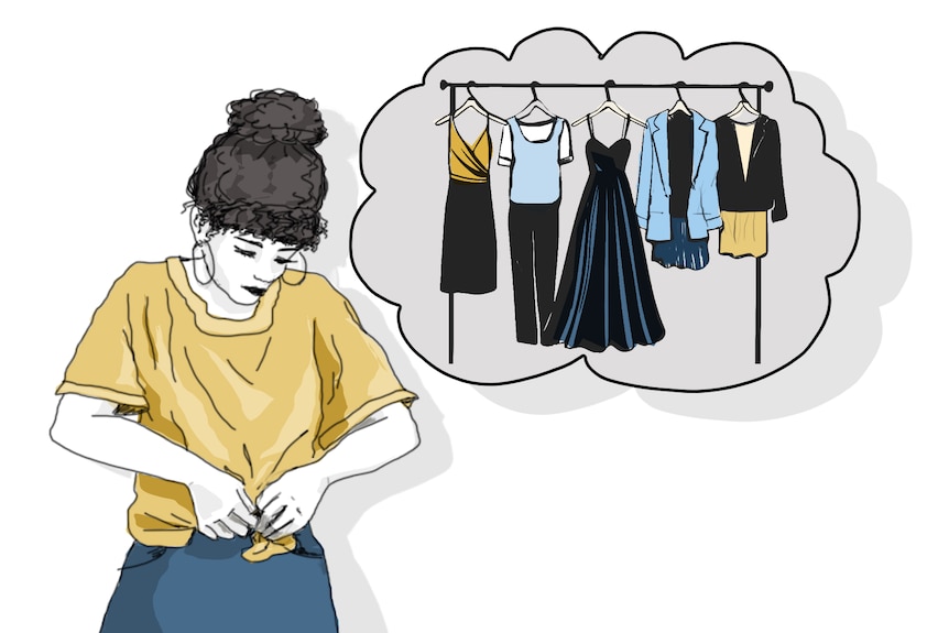 An illustration of a person getting ready.