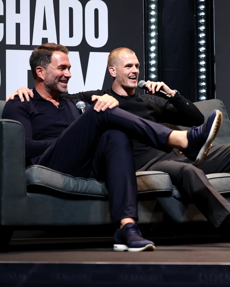 Chairman of Matchroom Boxing Eddie Hearn and Ian Machado during todays Matchroom Talent Agency Press Conference in, Dublin