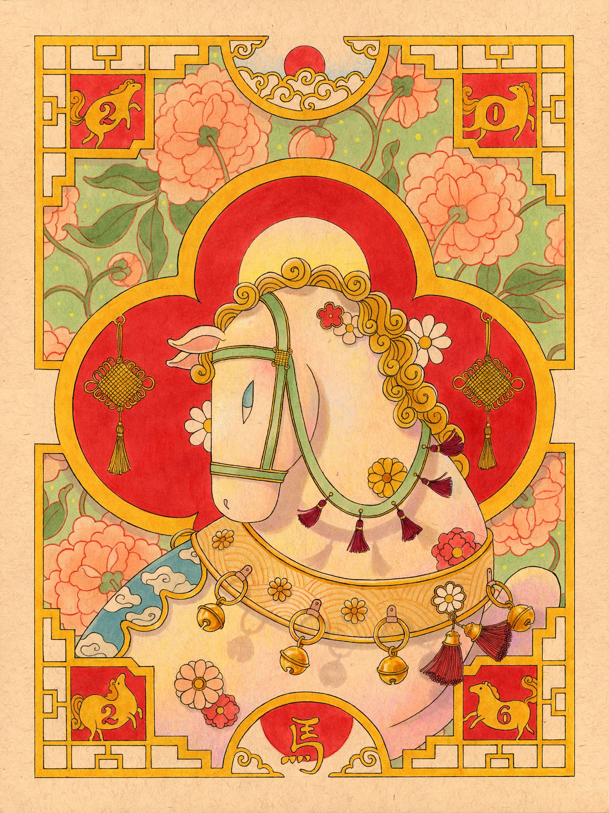 a drawing by Felicia Chiao of a horse for Chinese New Year