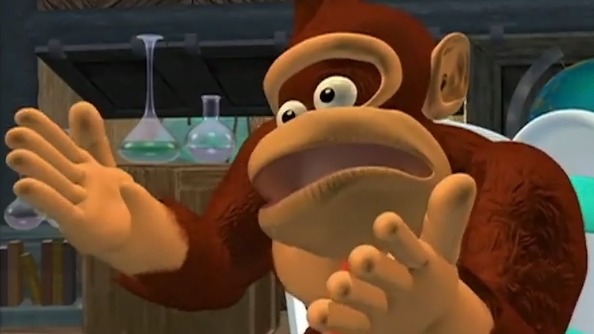 Donkey Kong from the cartoon doing a 'wtf' expression