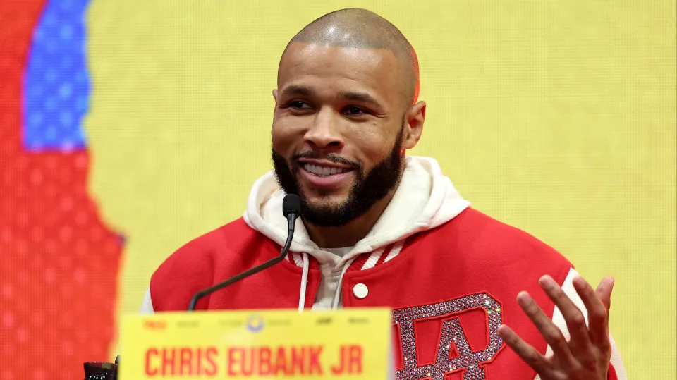Chris Eubank Jr at a press conference ahead of his Conor Benn rematch