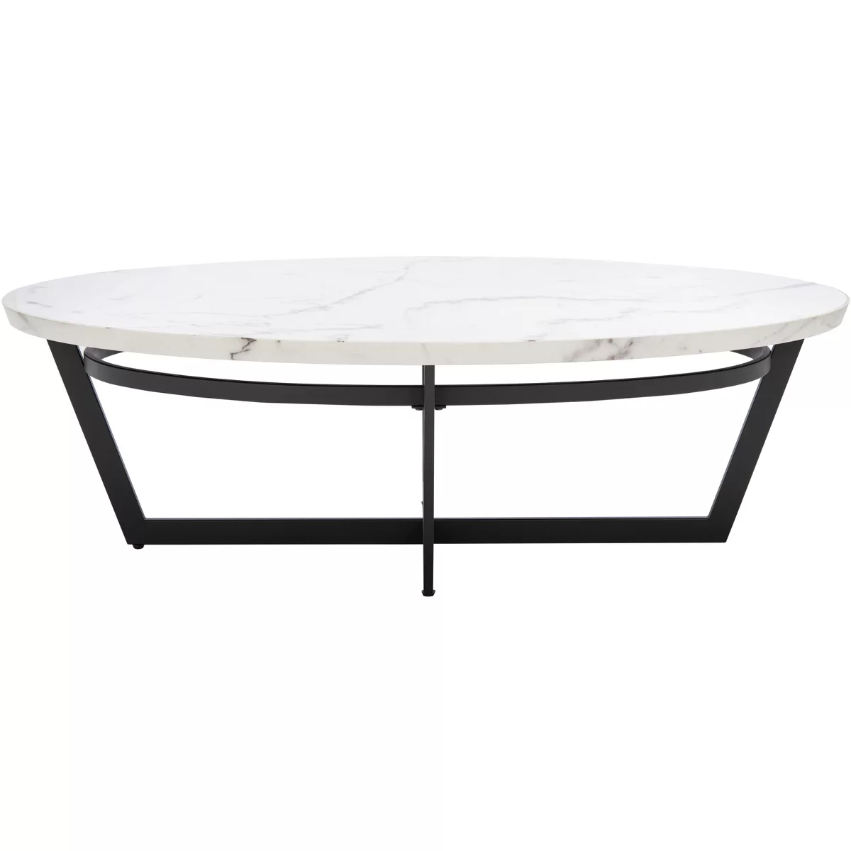 Placido Oval Coffee Table - White Marble/black - Safavieh
