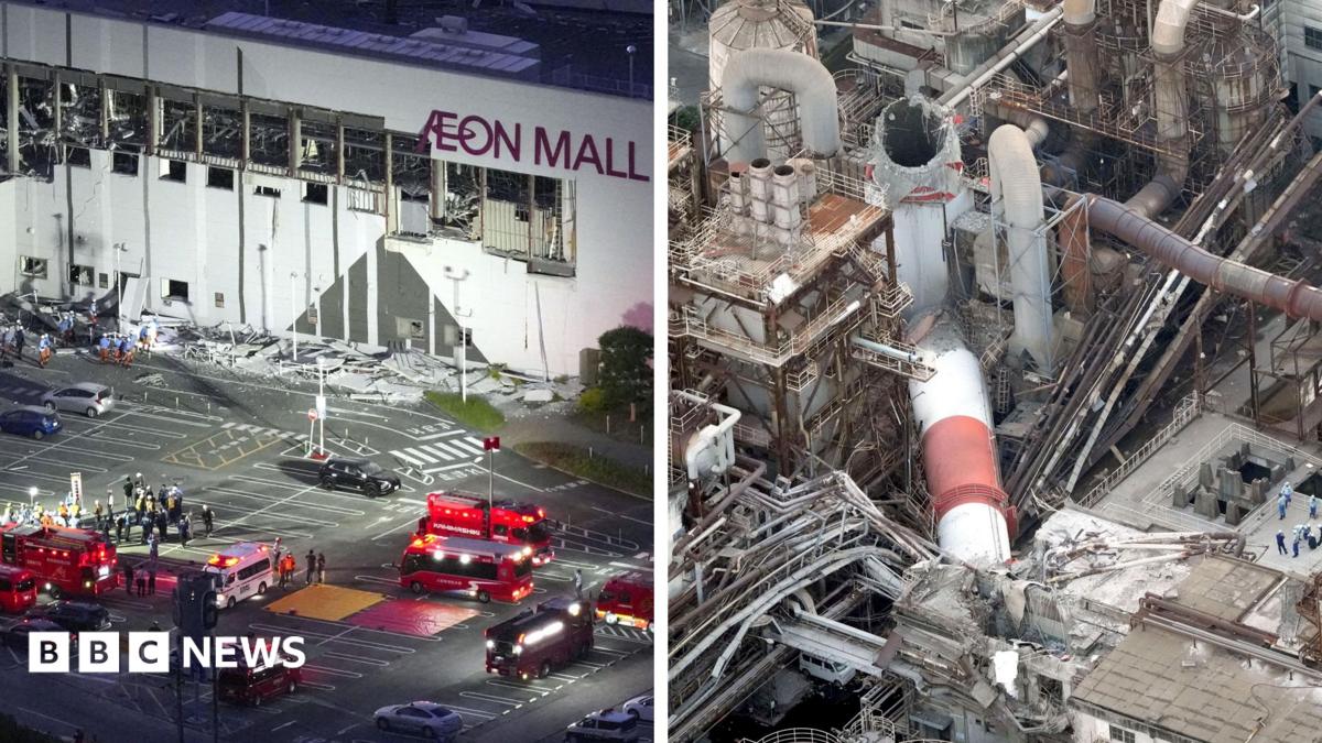 People trapped in Japanese mall hit by earthquake, with others missing after factory chimney collapse