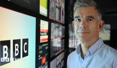 BBC director general Matt Brittin pictured the Studio B2 gallery at BBC Broadcasting House, London