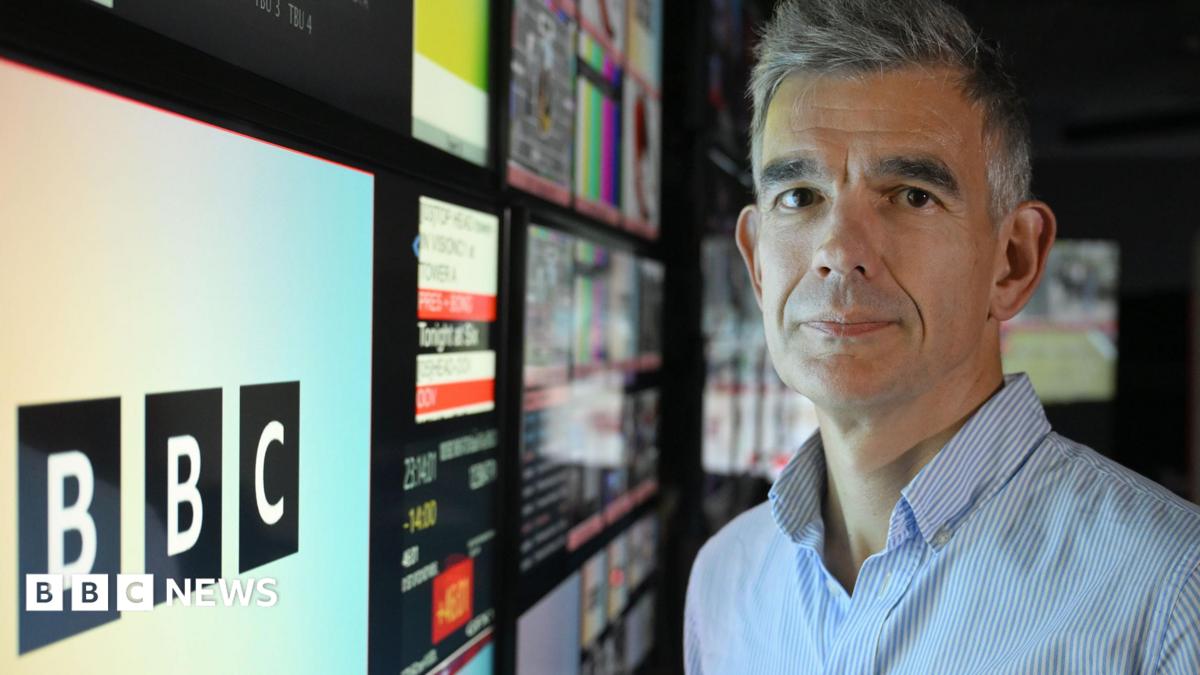 BBC director general Matt Brittin pictured the Studio B2 gallery at BBC Broadcasting House, London