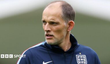 Thomas Tuchel, Manager of England, looks on during an England Training Session