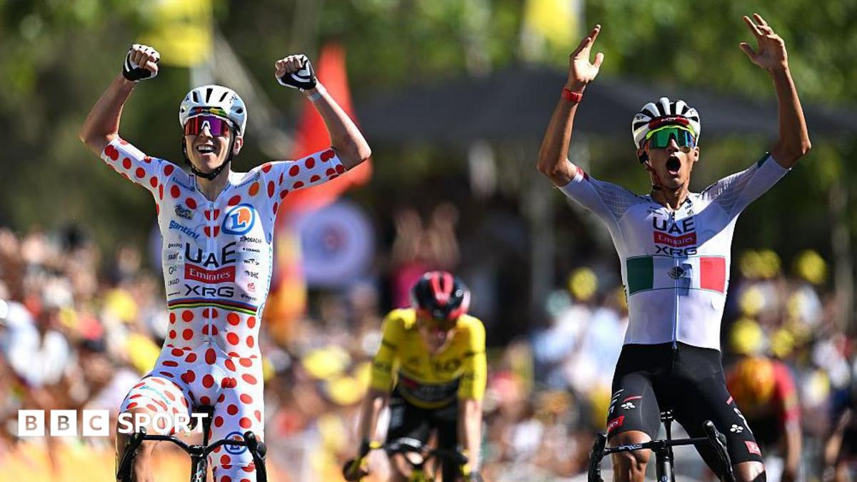 Isaac del Toro (right) & Tadej Pogacar left celebrate