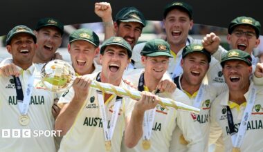 Australia celebrate winning the 2023 World Test Championship