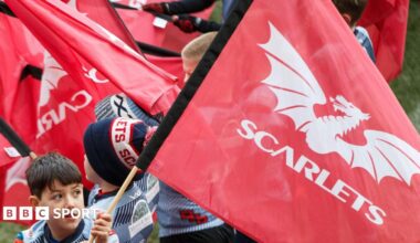 Scarlets flags are flown by young fans