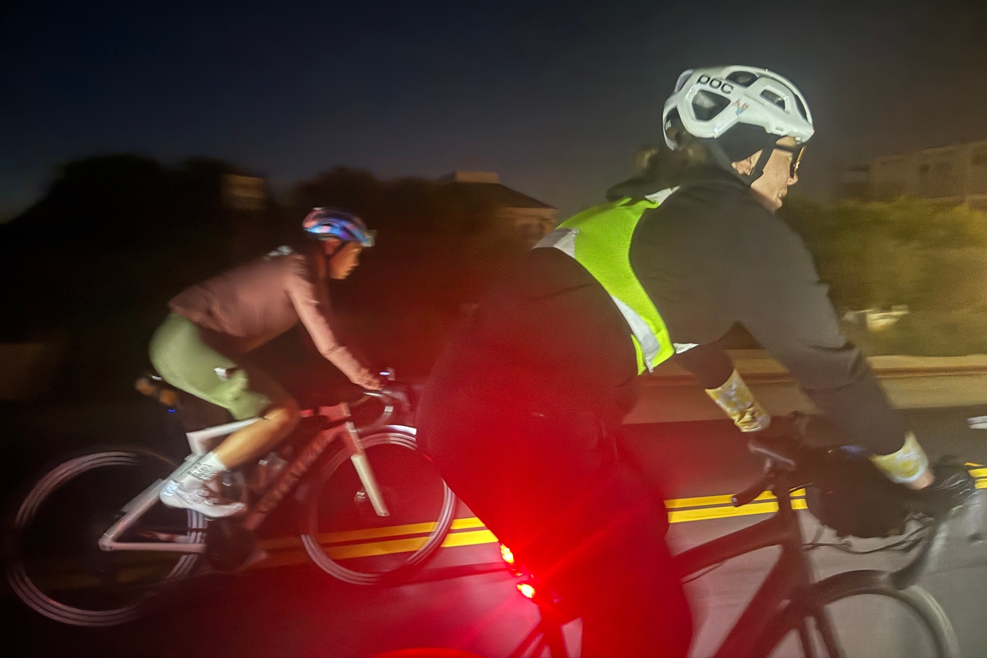 Riders during the night during the Everest Roam