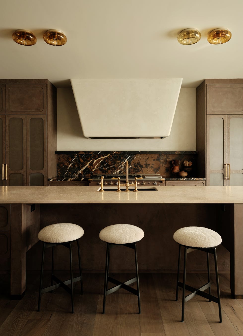 kitchen island, stools