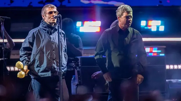 Liam Gallagher and Noel Gallagher walkout together during their Oasis Live ’25 world tour at MetLife Stadium on August 31, 2025 in East Rutherford, New Jersey. (Mike Coppola/Getty Images)