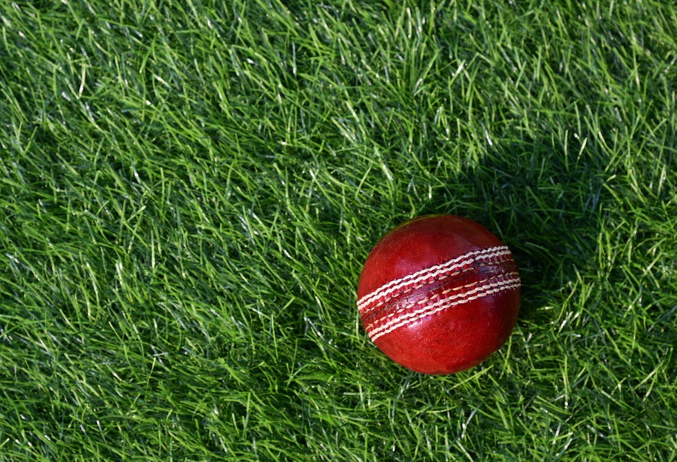Cricket ball on green grass cricket ball on green grass field.