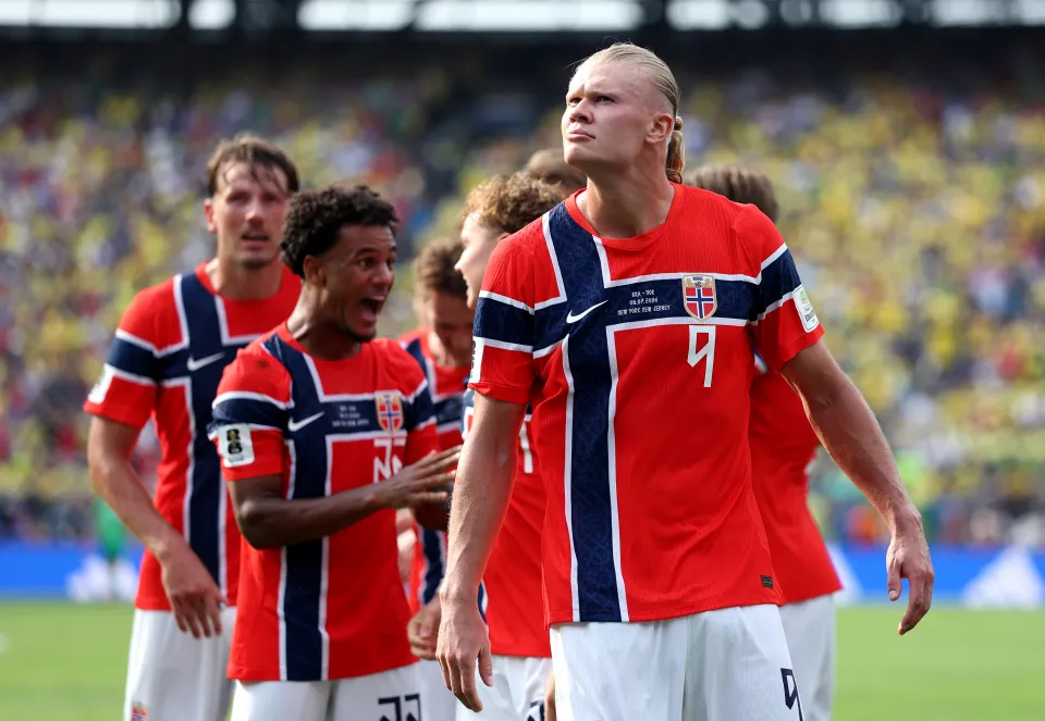 Erling Haaland celebrates goal for Norway