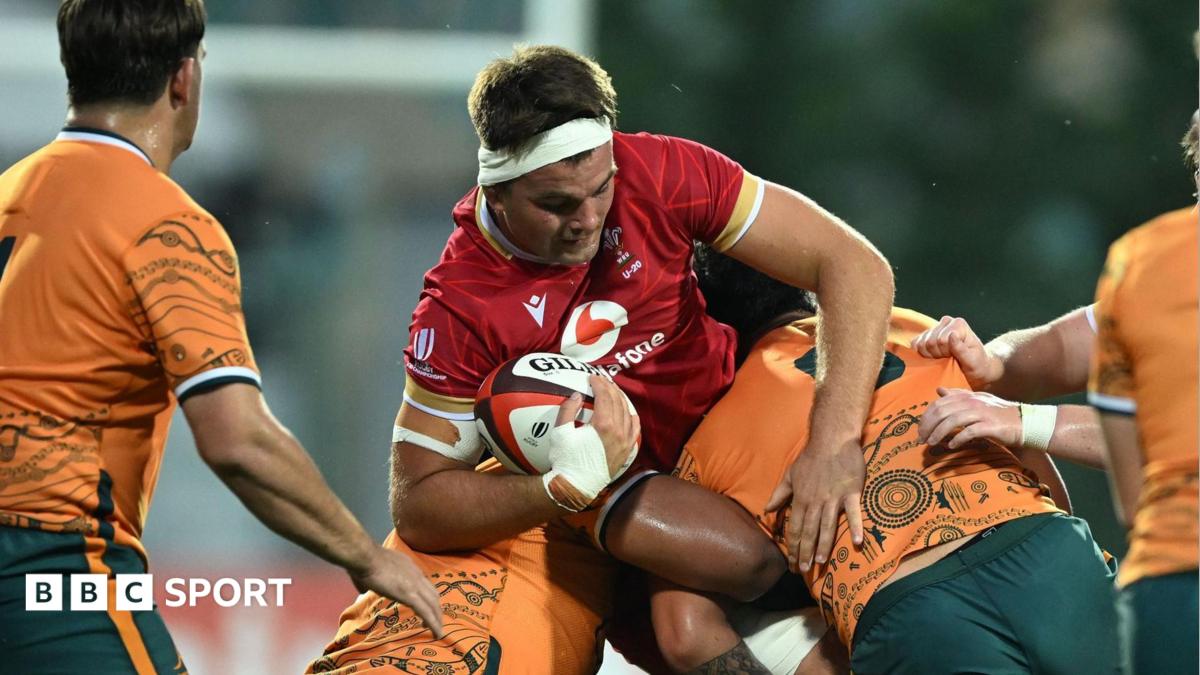 Wales Under-20s captain Deian Gwynne carries the ball into the Australia defence