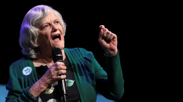 Former Conservative Party MP Ann Widdecombe speaks during a rally of the Brexit Party in Peterborough, Britain May 7, 2019