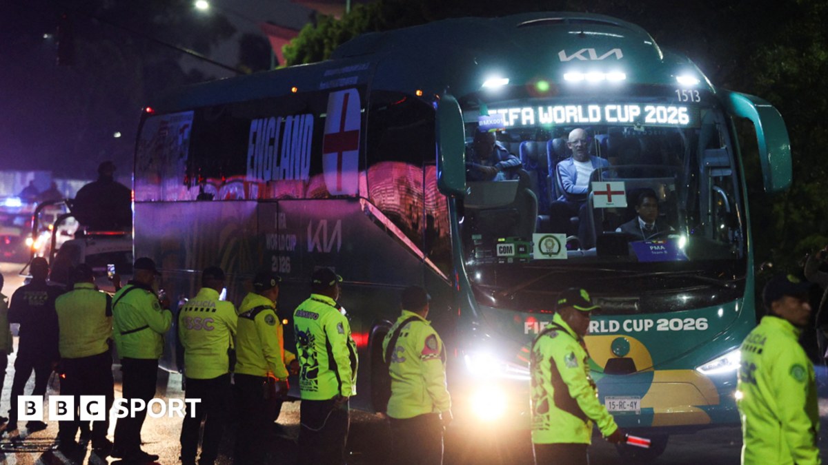 Police near the England team's hotel before their arrival for their World Cup last-16 game with Mexico in Mexico City