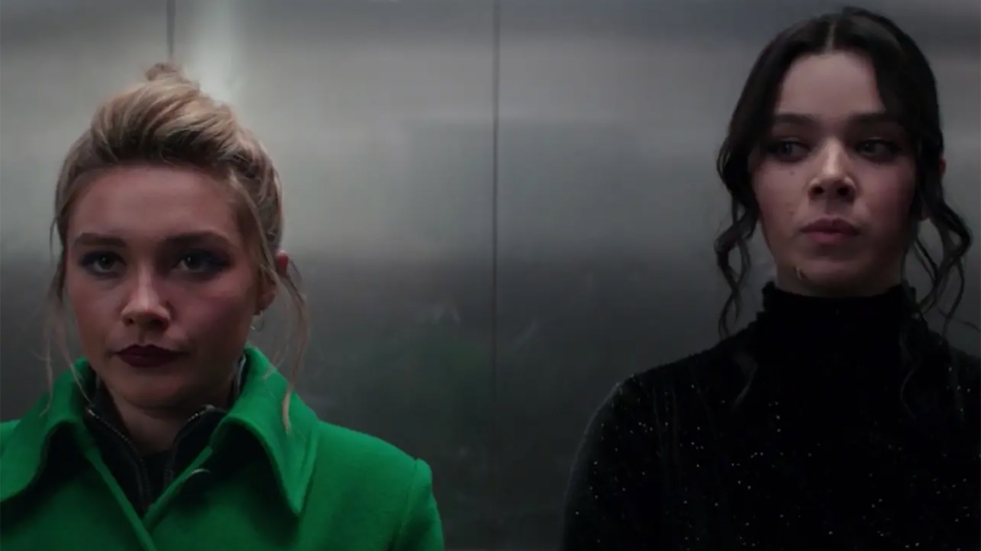 Florence Pugh as Yelena Belova and Hailee Steinfeld as Kate Bishop in Hawkeye