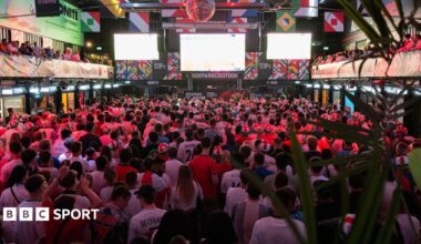 England fans watching the World Cup quarter-final against Norway