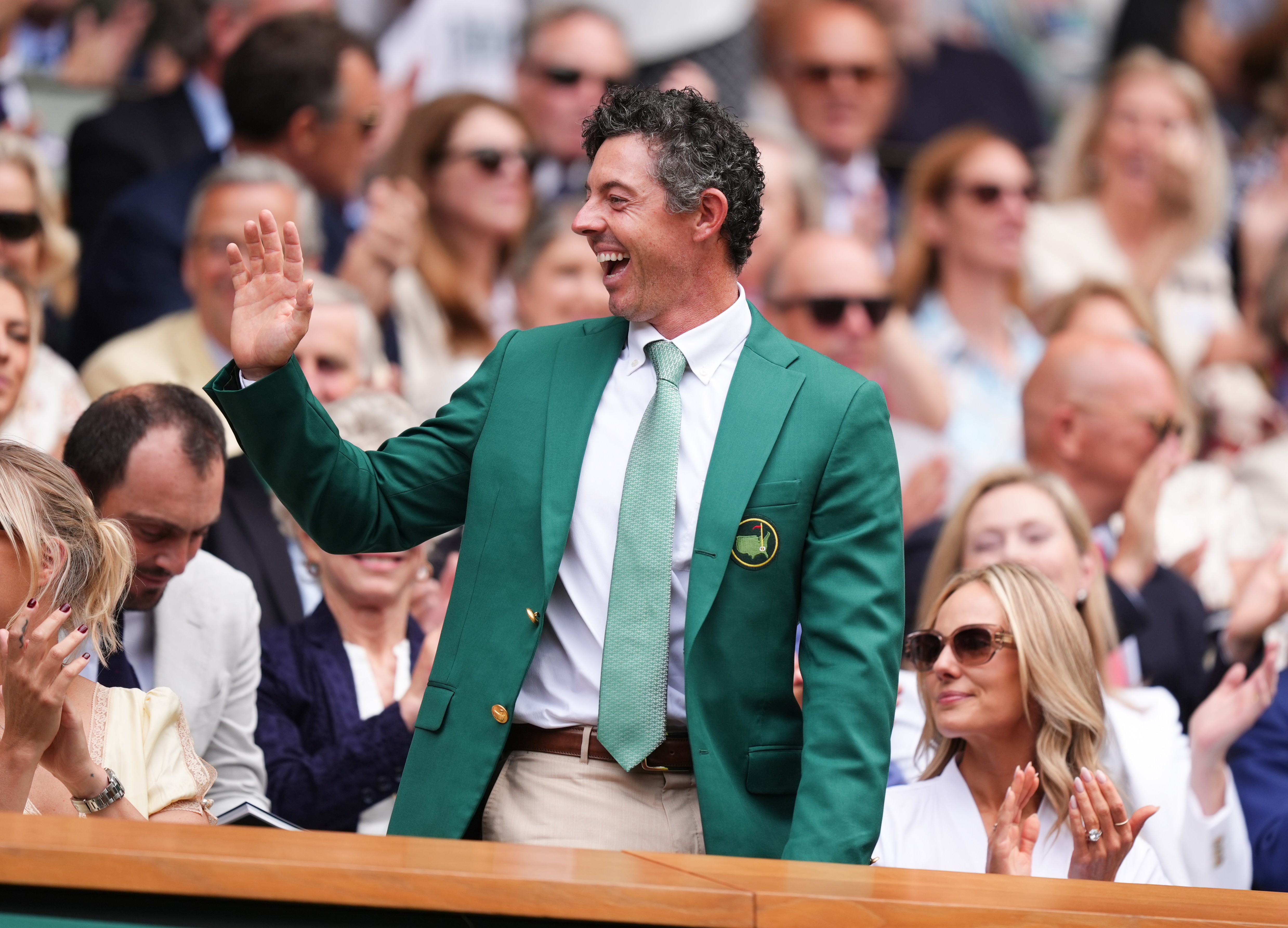 Masters champion Rory McIlroy donned his Green Jacket in the Royal Box at Wimbledon