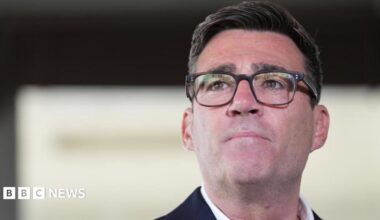 Close-up image of newly confirmed Labour Party leader Andy Burnham, wearing dark glasses