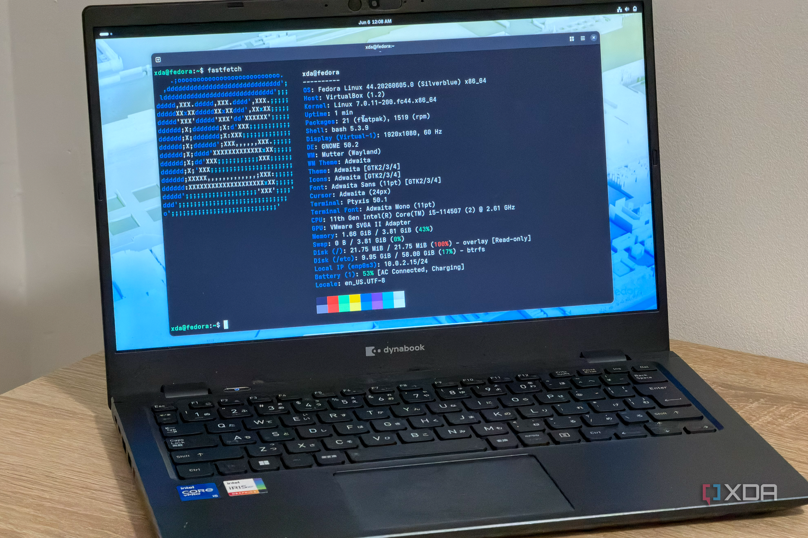 A laptop on a table running Fedora Silverblue