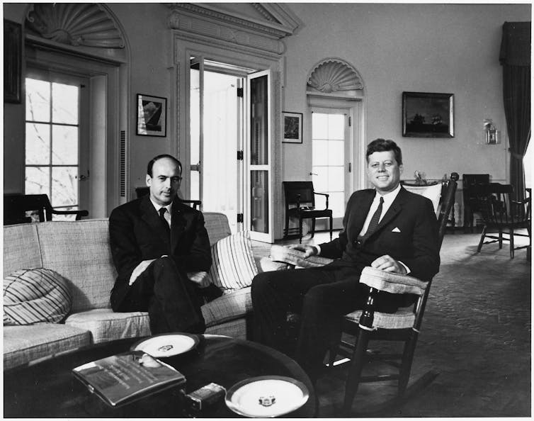 Valéry Giscard d'Estaing sat alongside John F. Kennedy in the White House.