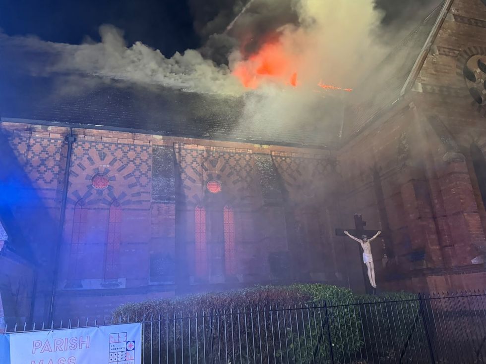 Fire seen ermeging from the roof of St Andrew's Church