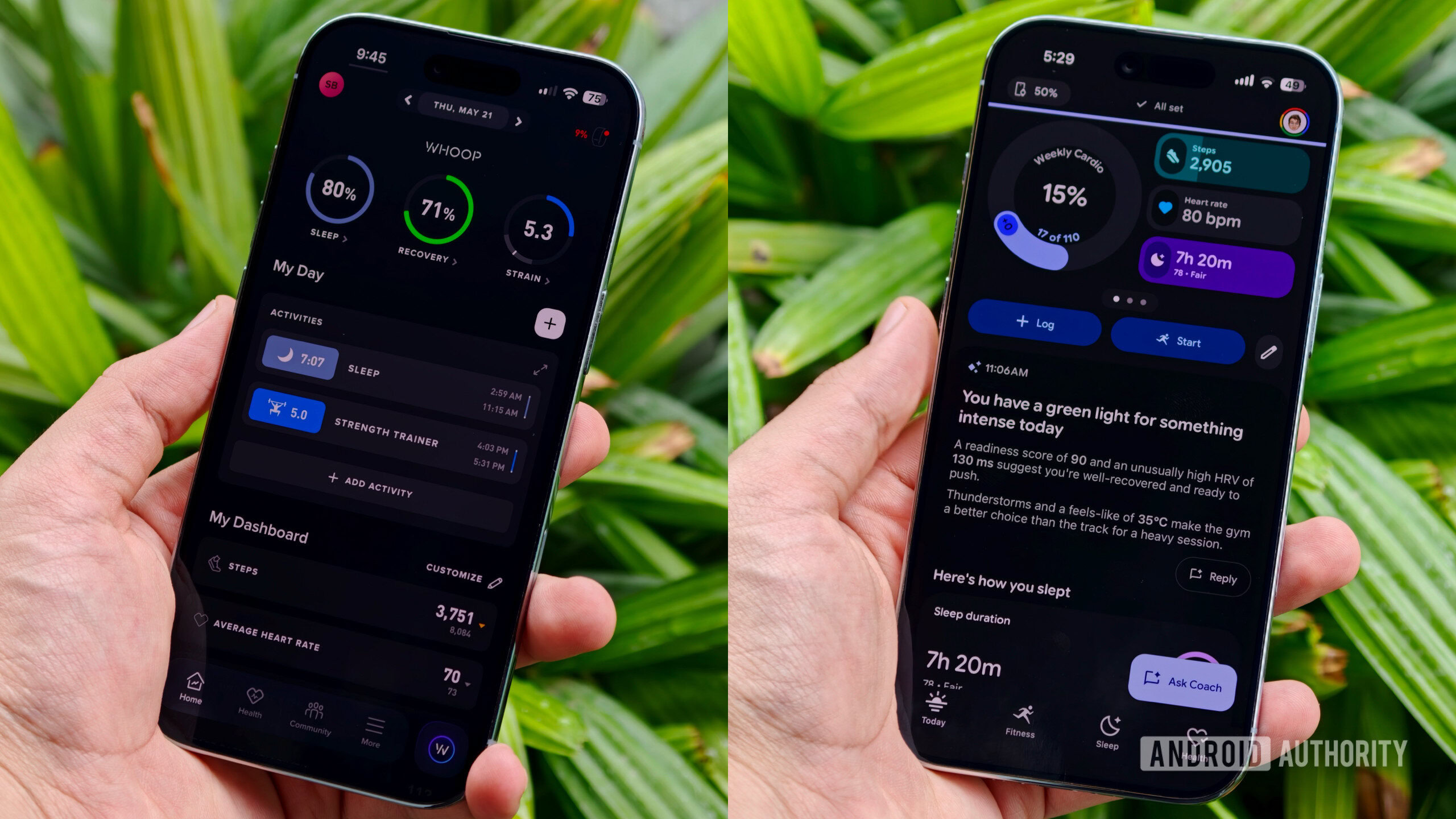 The main dashboard of the Whoop app vs the Fitbit app fitbit air vs whoop app 1