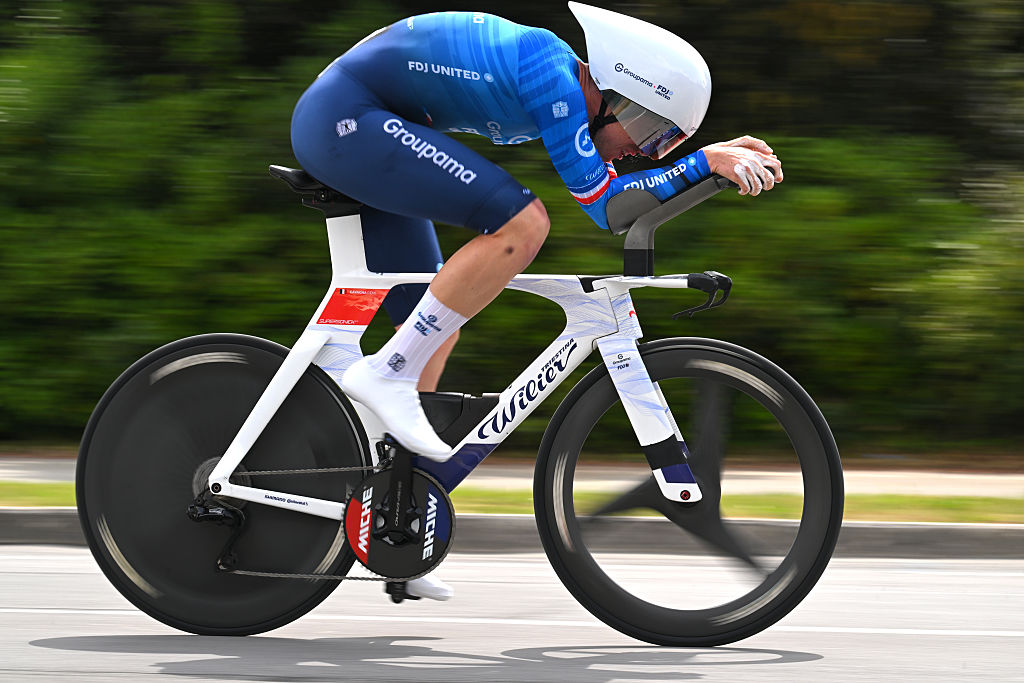 MASSA, ITALY - MAY 19: Remi Cavagna of France and Team Groupama - FDJ United competes during the 109th Giro d&amp;apos;Italia 2026, Stage 10 a 42km individual time trial stage from Viareggio to Massa / #UCIWT / on May 19, 2026 in Massa, Italy. (Photo by Tim de Waele/Getty Images)