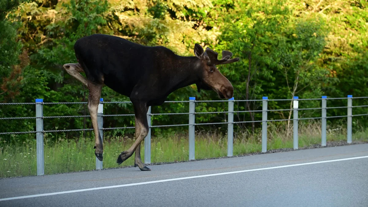 800-pound moose gets stuck on Newfoundland highway divider, until farmer steps in