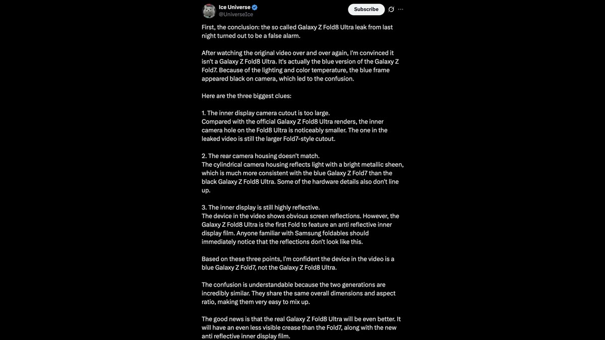 ice universe tweet galaxy z fold 8 ultra creaseless leak ice universe tweet galaxy z fold 8 ultra creaseless leak
