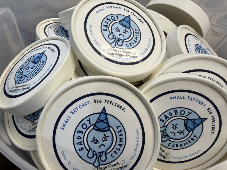 Sadboy Creamery ice cream pints in Denver on June 17, 2026.