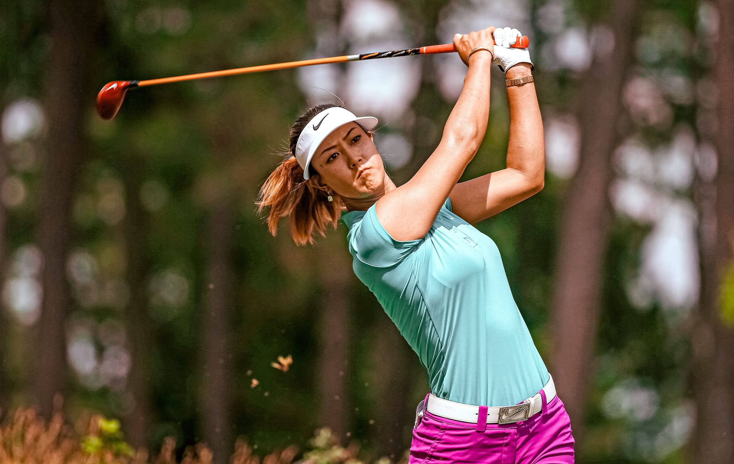 Michelle Wie West follows through on her swing.