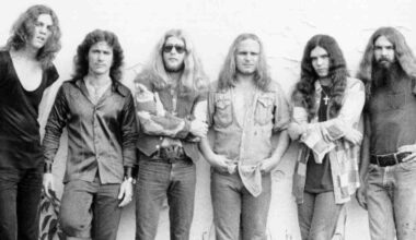 Lynyrd Skynyrd posing for a photograph in 1975