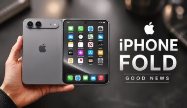 A conceptual render of the rumored Apple iPhone Fold in an open position.