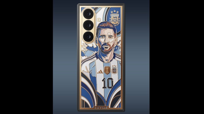 A close up of the custom Lionel Messi Galaxy Z Fold 8 Ultra.