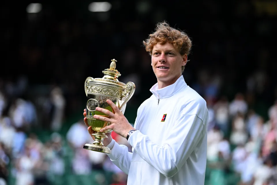 Jannik Sinner celebrates winning Wimbledon in 202