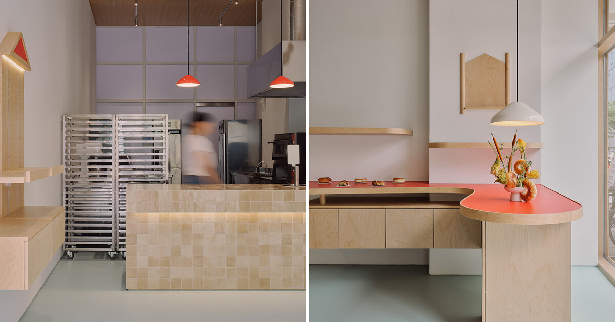 bagel-inspired details and flexible furniture shape seoul bakery’s open interior