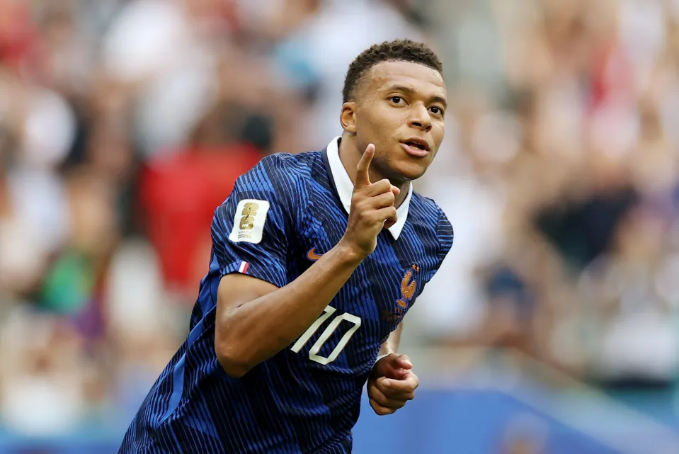 Kylian Mbappe celebrates World Cup goal against England