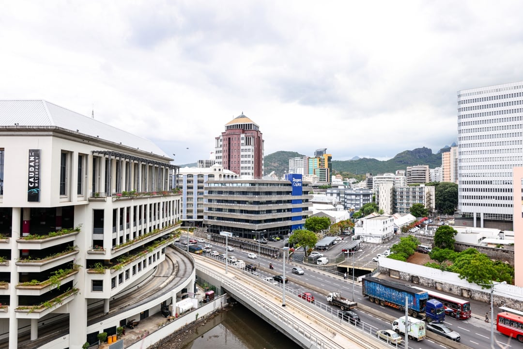 The cityscape of Port Louis, Mauritius.