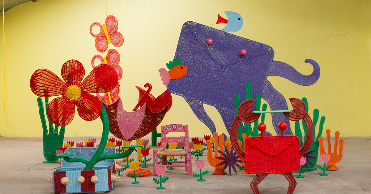 mestiz creates wicker creatures for Hermès windows across mexico