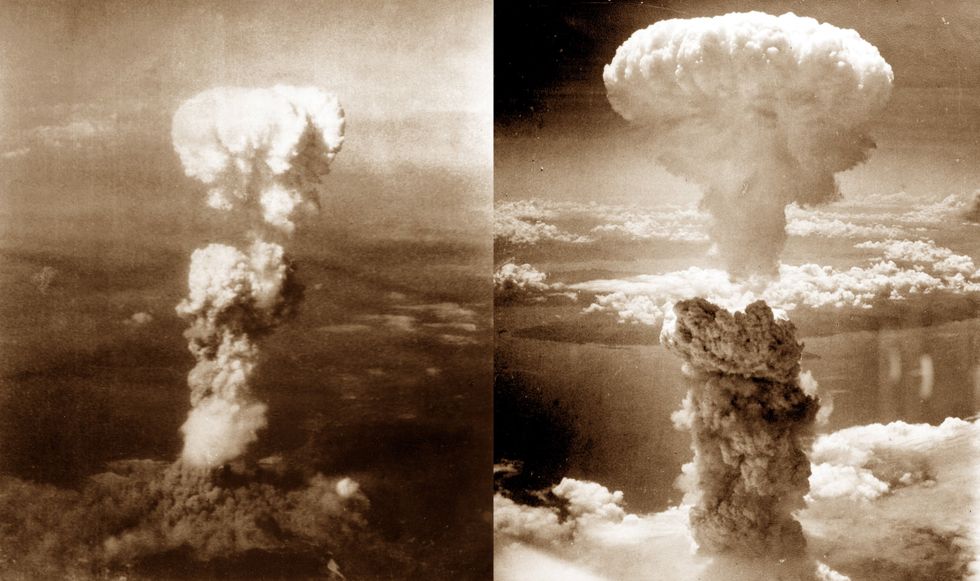mushroom clouds above Hiroshima and Nagasaki