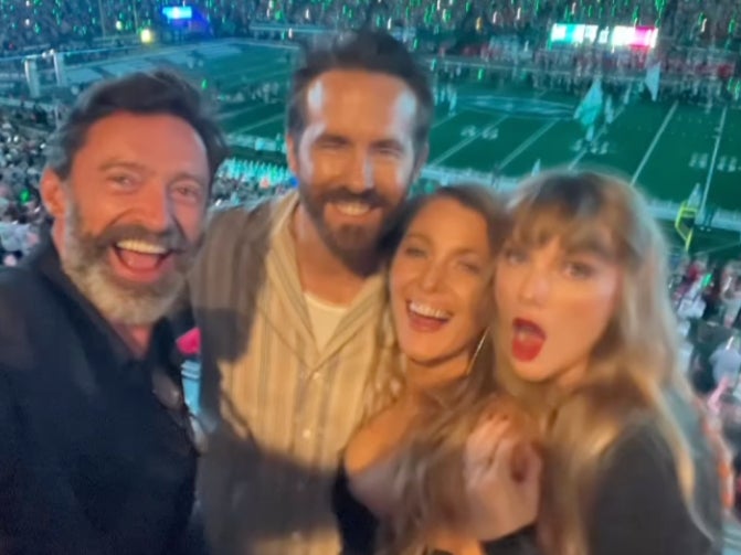 Swift (right) with Lively, Hugh Jackman (left) and Ryan Reynolds