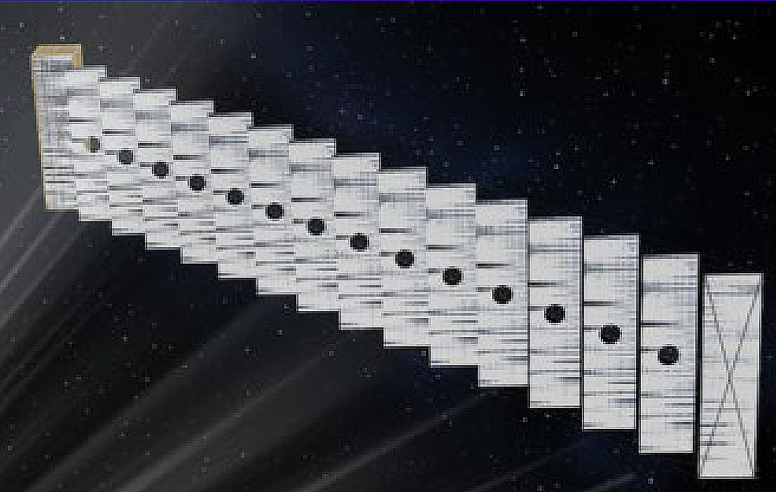 Artist rendition of coilable stacked solar sails.