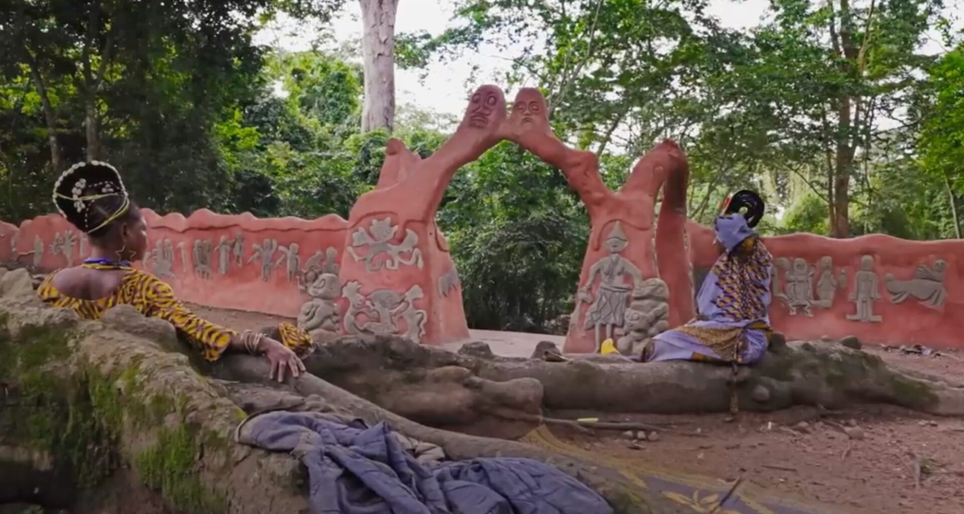 a screen grab of the spiritual sculptures of the yoruba grove
