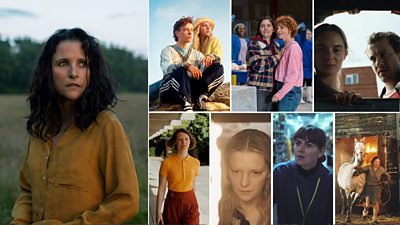 Composite image featuring photos from films including Tuesday, Chuck Chuck Baby, Hoard, On Falling, Silent Roar, Harvest, Club Zero and Starve Acre.