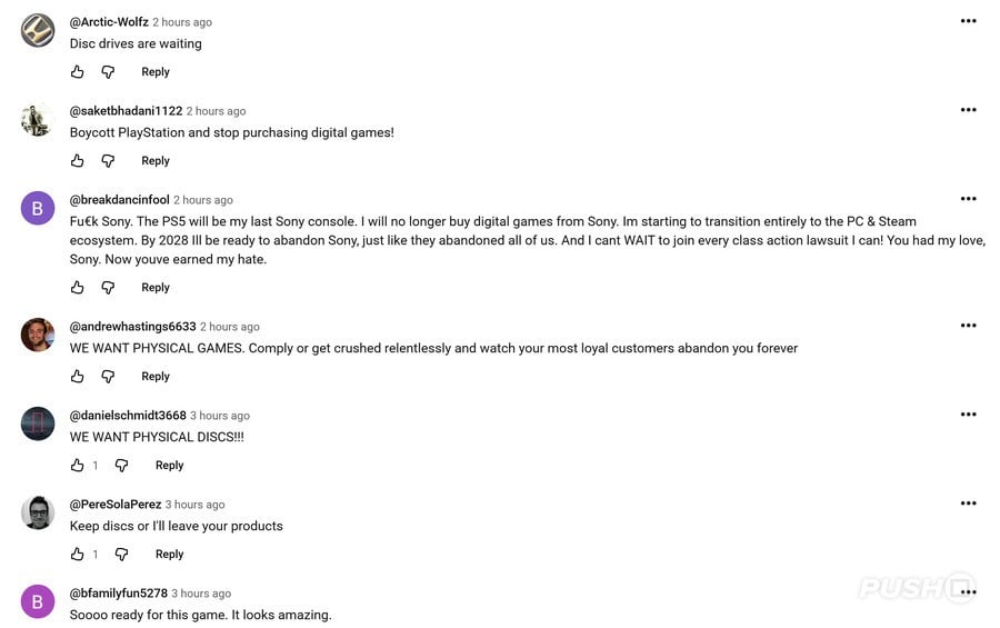 Practically Every Comment on PlayStation's YouTube Is About Physical Discs 5