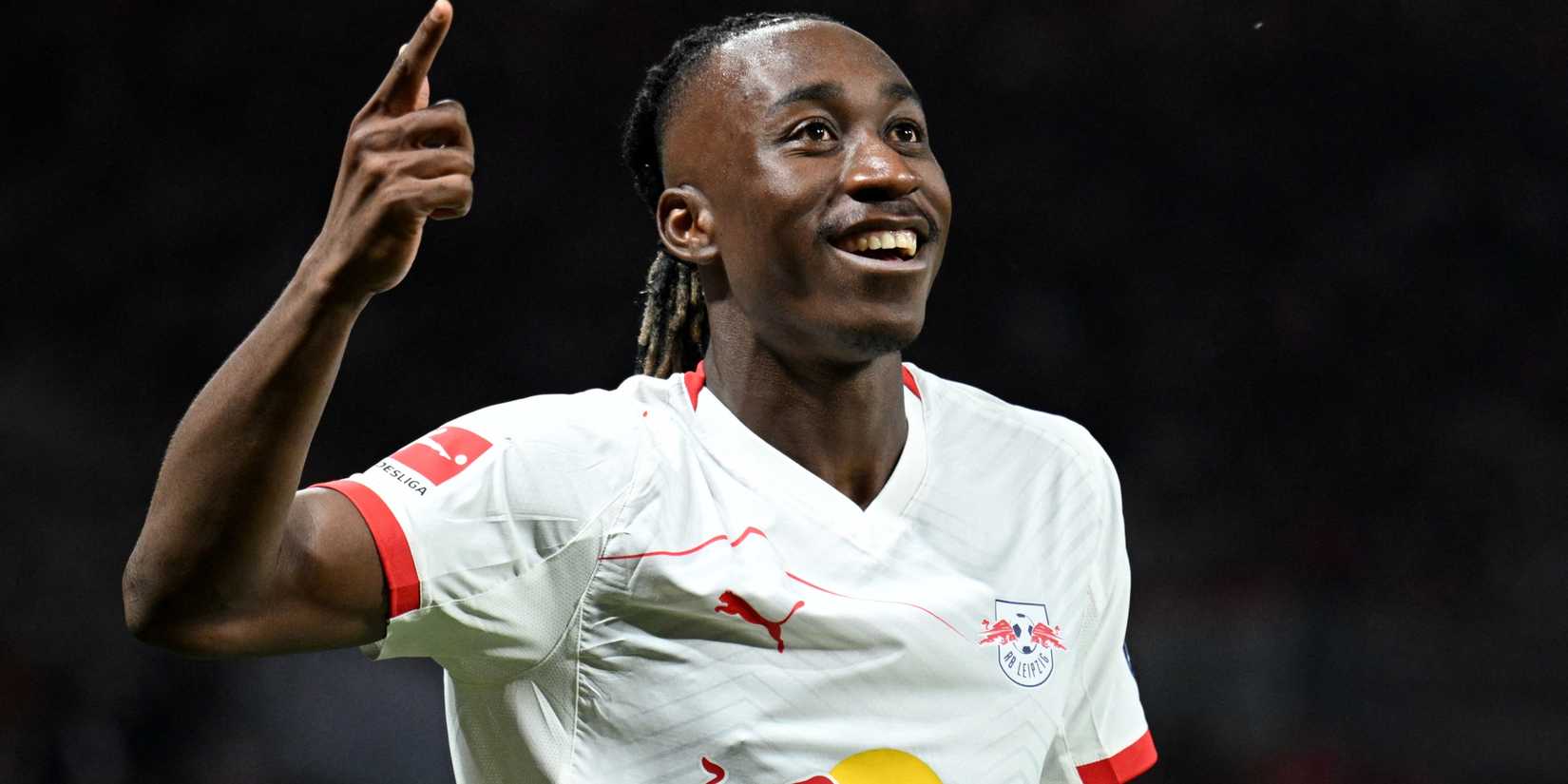 RB Leipzig winger Yan Diomande celebrates a goal